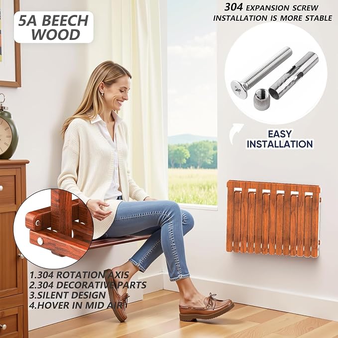 The folding stool is made of beech wood and can withstand 400 pounds. The surface is coated with white paint and polished. Used for changing shoes, showering, folding bedside table (white paint)