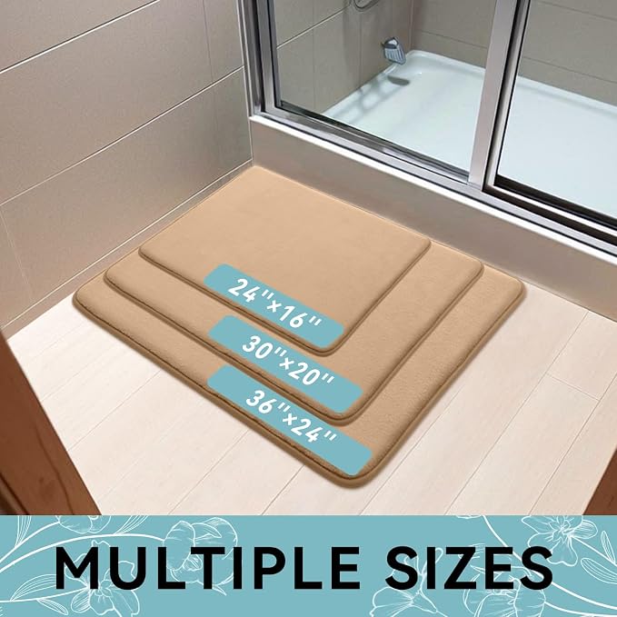 Smiry Memory Foam Bath Mat 47x20, Extra Soft and Absorbent Bathroom Mats, Non Slip Washable Carpet for Floor, Shower and Tub, Camel