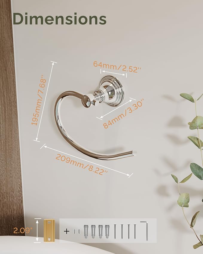 Towel Ring, Stainless Steel Hand Towel Holder for Bathroom Wall Mount, Heavy Duty Towel Hanger for Kitchen, Bath, RV(Chrome)