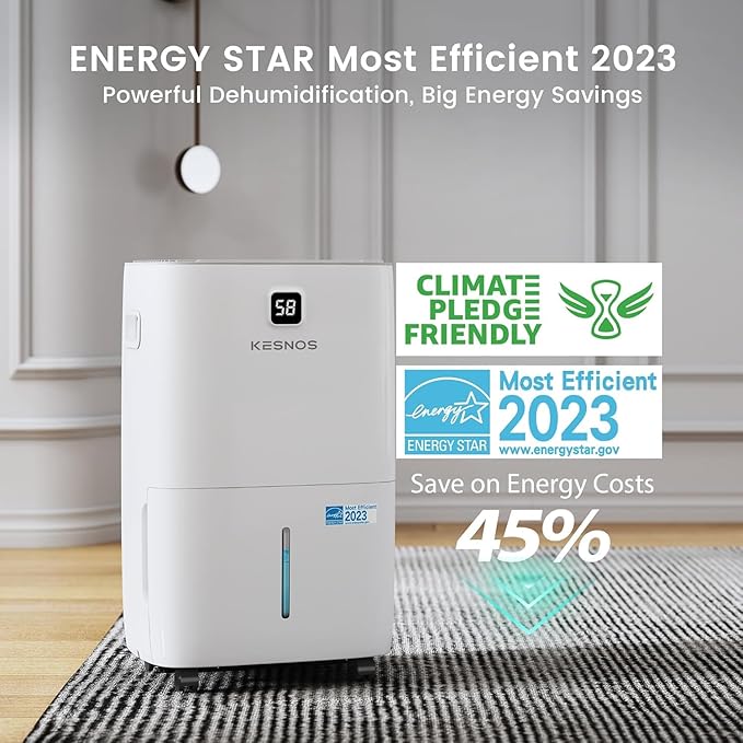 Kesnos 80 Pints Energy Star Dehumidifier for Home, Basement with Drain Hose, Front LED Display and 1.06 Gal Water Tank, Ideal for Large Room up to 5,500 Sq. Ft., Featuring Auto Defrost, Timer Function