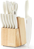 CAROTE 15-Piece Knife Set, Wood Block with Built-In Sharpener, Cream | Stainless Steel Knives, Ceramic Nonstick Coating, Long-Lasting Sharpness, Rust-Resistant, Non-Slip Handles, Dishwasher Safe