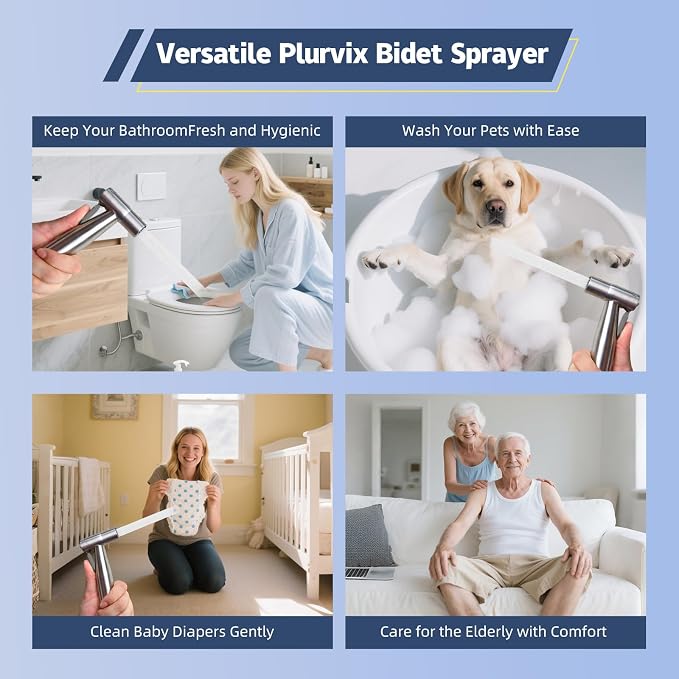 Vayzluiy Handheld Toilet Bidet Sprayer for Toilet-Adjustable Water Pressure Control with Bidet Hose for Feminine Wash, Stainless Steel Brushed Nickel Cloth Diaper for Baby Wash (Stainless Steel, 2)