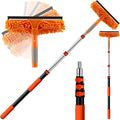 20ft High Reach Window Squeegee with 12ft Heavy-Duty Extension Pole, 2-in-1 Telescopic Window Washer & Squeegee, Washable Streak-Free Window Cleaning Kit for Indoor/Outdoor High Windows