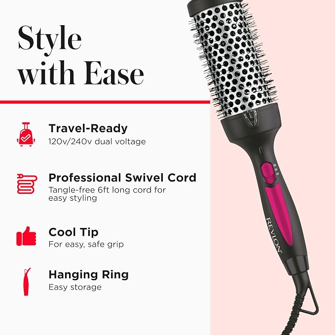 REVLON Perfect Match Hot Styler Heated Styling Brush, 1¾ Inch Round Hair Brush for Blowout Refreshing Curls, Volume, and Body, Ionic Technology, Triple Oil Infused Barrel