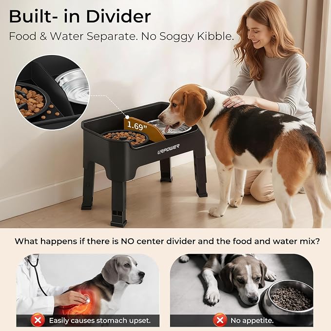 URPOWER Mess Proof Elevated Dog Bowls for Small Dogs with Slow Feeder | No Spill Water Bowl, Slow Feeder Dog Bowls, Non-Slip Food and Water Bowl Set for Small, Medium & Large Dogs