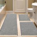 IM HOME Waffle Bath Mat Set 3 Piece Grey & Beige,Woven Modern Bath Rug Mats, Absorbent Non Slip Bath Floor Mat, Soft Washable Boho Bath Rugs with Tassels for Bathroom, Bedroom, Kitchen, Tub