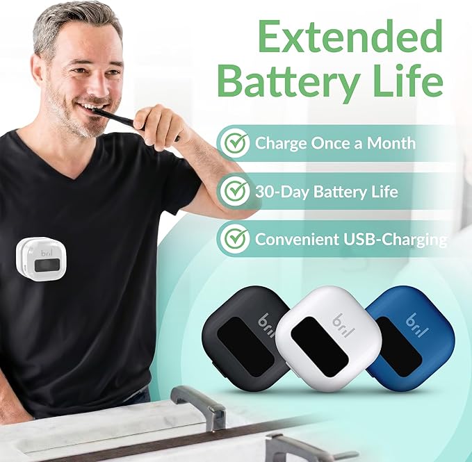 Bril UV-C Toothbrush Sanitizer and Holder – Wall Mounted, Rechargeable, 30-Day Battery, Magnetic Mount, Fits Electric and Manual Brushes, Portable Travel Case, Auto-Shutoff – White