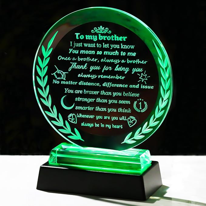Gifts for Brother from Sister Crystal Brother Keepsake with LED Light Base Brother Gifts for Graduation Fathers Day Wedding Christmas