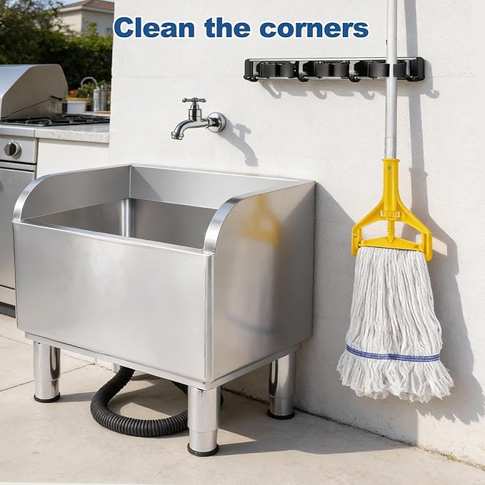 23 4/6in Stainless Steel Floor Mop Sink with Detachable Mop | Suitable for Laundry Rooms, Restaurants, Garages, Balconies, and Other Commercial Settings (23.6"L x 16.1"W x 21.6"H )