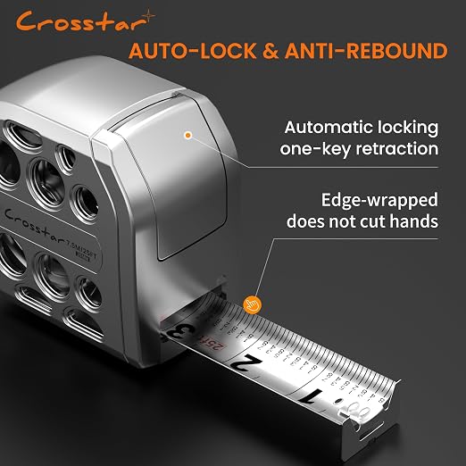 Crosstar 2 Pack 25FT Magnetic Self-Locking Stainless Steel Tape Measure, Double-Sided Scale, Waterproof & Rustproof Retractable Measuring Tape with Hollow Design for Home, Industrial, Woodworking