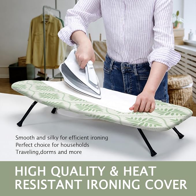 SheeChung Small Ironing Board 12"x32",Mini Ironing Board with Metal Mesh | Foldable,Tabletop,Hanging Hook,Cotton Cover,Heat Resistant Pad,Space Saving,Non-Slip Feet,Fits for Dorm Travel Sewing Room