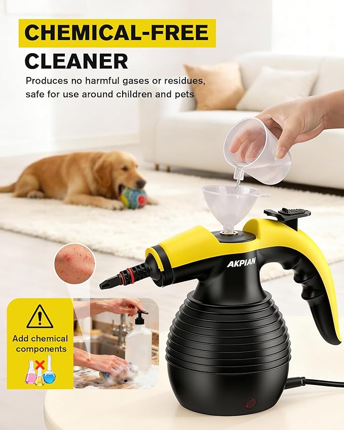Handheld Steam Cleaner, 1050W Multipurpose Portable Steamer Cleaning with 10 Accessories, Chemical-Free High Pressure For Tile, Grout, Floor, Kitchen, Bathroom, Windows