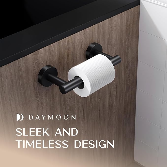 Day Moon™ - Toilet Paper Holder - Modern Roll Holder for Bathroom - 2 Pack - Wall Mount, Black