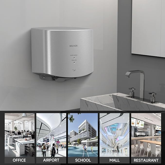 High-Speed Hand Dryer Automatic Hot & Cold Airflow,1250W 110V Wall Mounted Hand Dryer for Home Bathroom, Compact Commercial Hand Dryer Silver