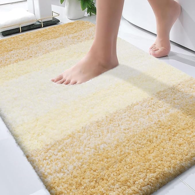 OLANLY Bathroom Rugs Mat 30x20, Extra Soft Absorbent Microfiber Bath Rugs, Rubber Backing, Quick Dry, Washable Bath Mats for Bathroom Floor, Tub and Shower, Home Decor Accessories, Light Yellow