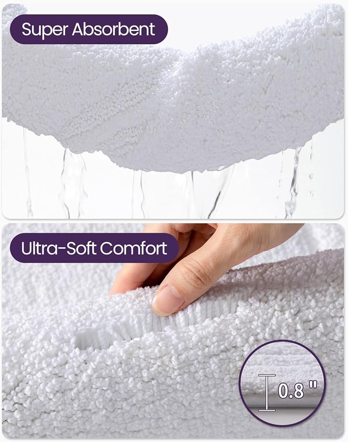 DEXI Bath Mats Bathroom Rug Non Slip Bathmat, 32x20 White | Soft Microfiber Carpet, Washable, Absorbent Quick Dry for Shower Floor Sink
