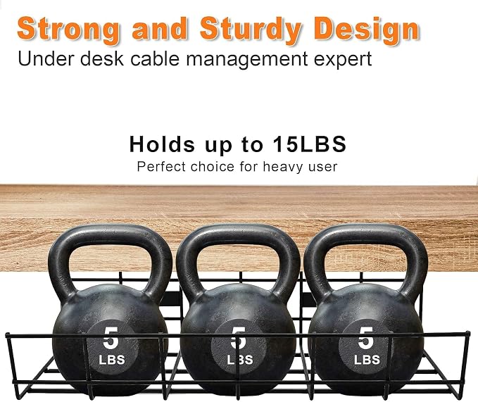 Under Desk Cable Management- 1 Pack Cord Organizer. Metal Wire Cable Management Tray for Office, Studio and Home. Super Sturdy Under Table Cable Raceways Management - Black Cable Organizer