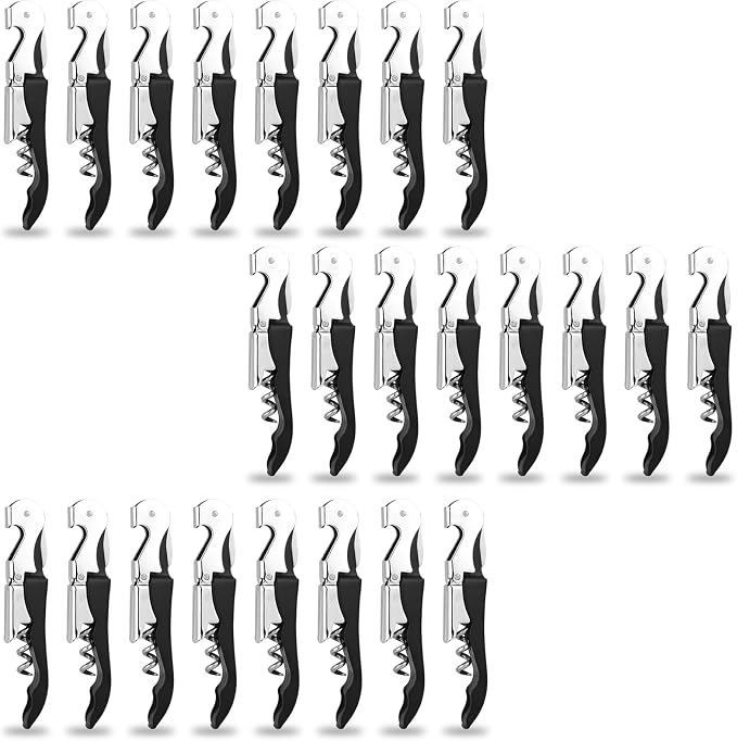 24 PCS Waiter Corkscrew Wine Opener Bulk,70 g Heavy Duty Wine Keys | 70g (2.47 oz),Bulk Wine Bottle Opener,Stainless Steel Double Hinged Wine Key for Serves,Bartenders (Black)