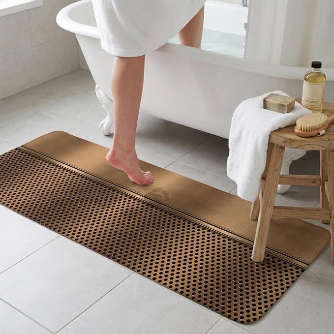 Brown Metal Hole Bathroom Runner Rugs Non Slip Washable Absorbent Narrow Long Bath Mat Modern Copper Net Eye Hole Pattern Runner Rugs for Kitchen Hallway Bedroom Laundry Study Room 19.7"x63"