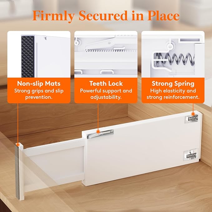 Lifewit 5 Pack 5" High Drawer Dividers 34-56cm/13.5-22" Adjustable Drawer Organizer for Clothes/Utensils, Expandable Drawer Separator in Dresser/Kitchen/Bedroom/Office Organization & Storage White