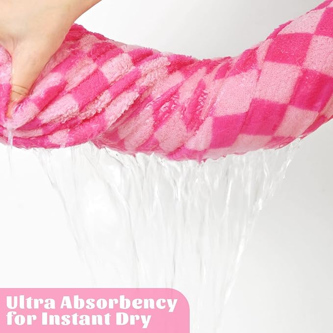 Jacquotha Hot-Pink Checkered Cotton Bath Towels Set of 2 | Cute Aesthetic Bathroom Towels for Women Girls Teens, Bathroom Decor 27.5" x 55"