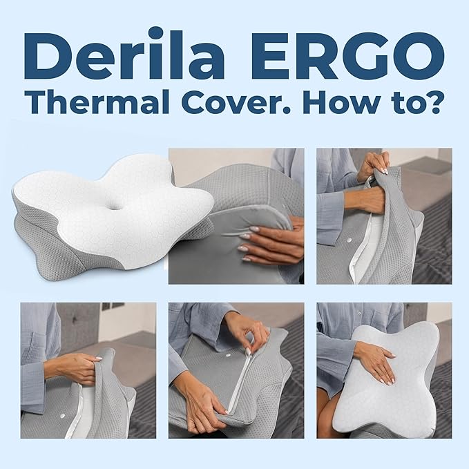 Derila Ergo Thermal Pillow Cover for Cervical Neck Pillow – Cooling Pillowcase for Memory Foam Pillow, Neck Support Pillow & Side Sleeper Pillow – Replacement Cover Ergo Pillow (Cover Only)