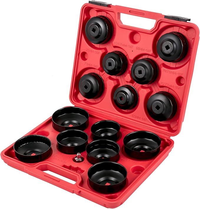 VEVOR Oil Filter Socket Set, 14 Pcs Oil Filter Wrench Set, Sturdy Steel Oil Filter Socket, 3/8" Oil Filter Socket, Low Profile Oil Filter Socket Set For Easy Access, Oil Filter Wrench Cap Set w/Case