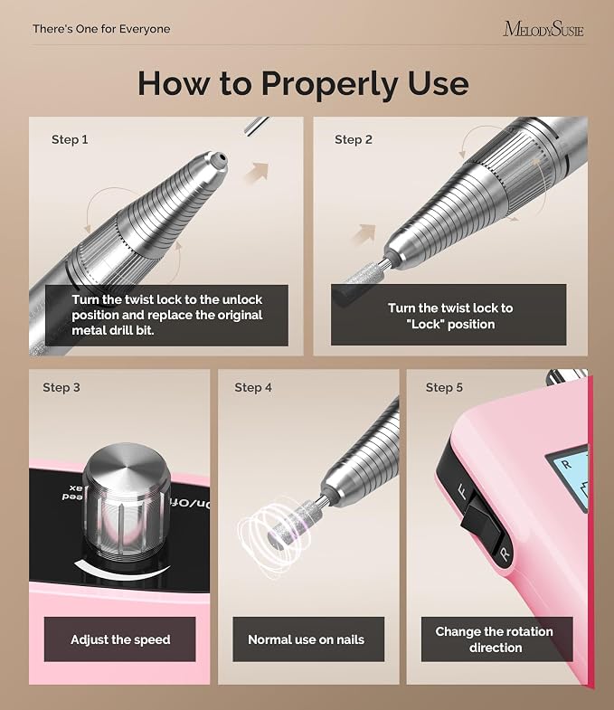 MelodySusie Entry-Level Clip-On Rechargeable Nail Drill, Scamander(SC320H) 30000RPM Popular Classic E-File with LCD Display for Manicure Shaping & Gel Removal, Perfect for Nail Art Training & Home Use
