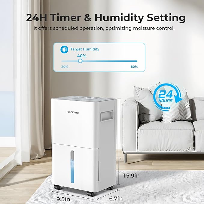 PLUSCENT 21 Pints Dehumidifier for Basement, 1500 sq.ft Portable Dehumidifiers for Home with Drain Hose, 3 Modes, Auto Defrost, 24H Timer, Quiet Smart Humidity Control for Bedroom, Bathroom, RV