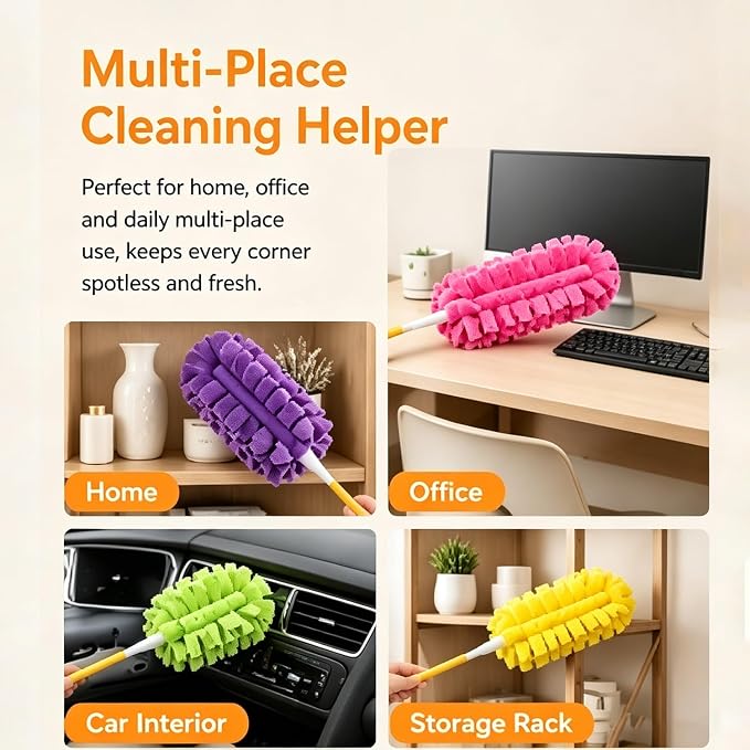 Reusable Chenille Microfiber Dust Duster, 2026 Upgrade Removable Washable Cloth Covers, 360° Electrostatic Duster Refills with Handle, Multi-Surface Dusting Mop for Efficient Home Cleaning (Set C)