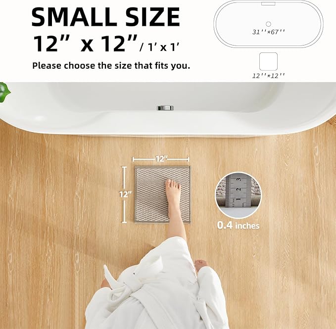 TYUU Small Bathroom Rugs, Non Slip Washable Bath Rugs Super Absorbent Bathroom Rug Thin Quick Dry Low Pile Bath Mats, Beige 12"x12"