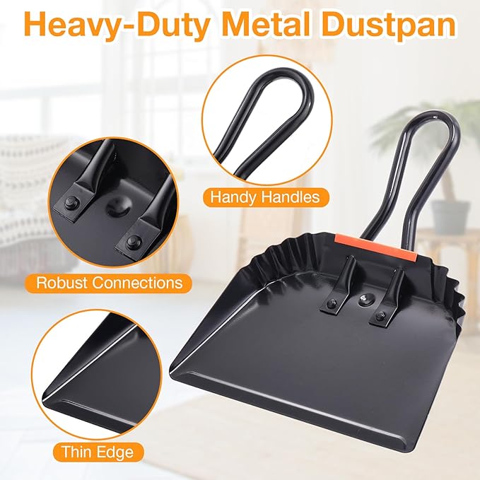 Mumufy 4 Pack Industrial Metal Dustpan 12" Heavy Duty Dust Pan with Handle Handheld Dustpan Wide Scooper Dust Debris Sweeping Tool Precision Edge Ideal for Cleaning Indoor Outdoor Surfaces(Black)
