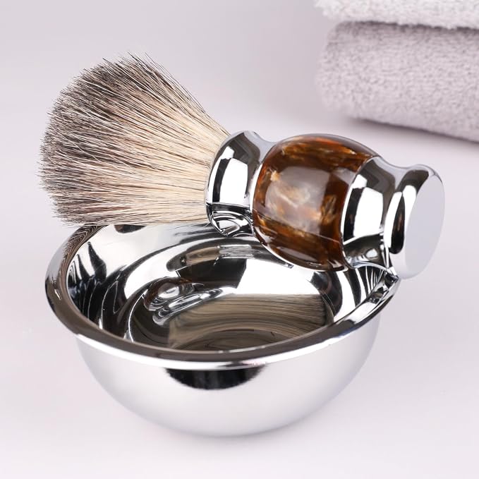 Luxury Shaving Kit for Men,Includes Badger Hair Brush,Wet Shave Soap Bowl and Safety Razor Compatible with 5-Layer Blade,Barber Style 4-Piece Gift for Men-Smooth and Close Shaving