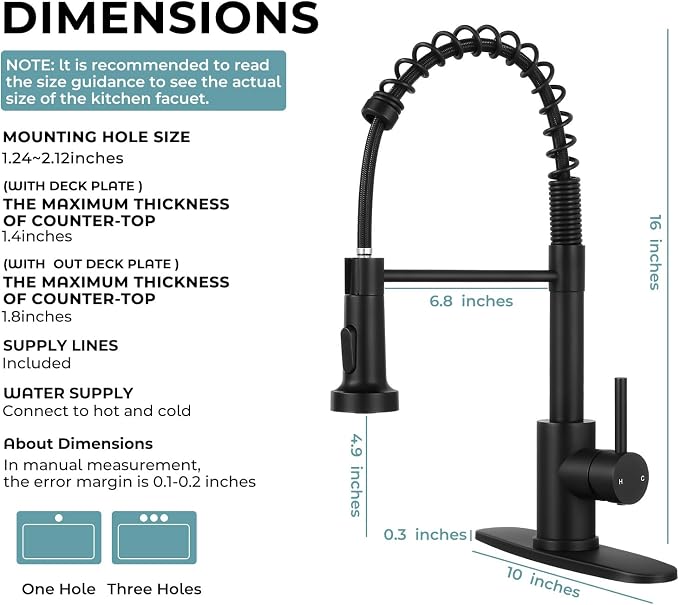 Kitchen Faucet with Soap Dispenser Matte Black | 360° high arc spout, single handle, fingerprint-resistant, drip-free valve, DIY install kit, NSF certified