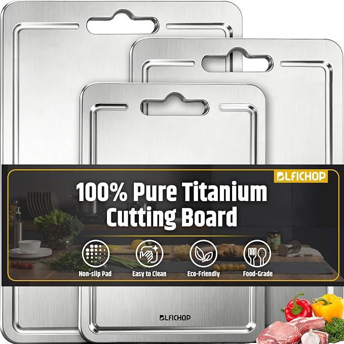 3-Piece Titanium Cutting Board Set with Juice Groove for Kitchen | 3 Sizes: 12"×18", 10"×14", 9"×12", Double-Sided, Non-Slip, Dishwasher Safe, Easy to Clean, Ideal for Meat, Vegetables & Fruit