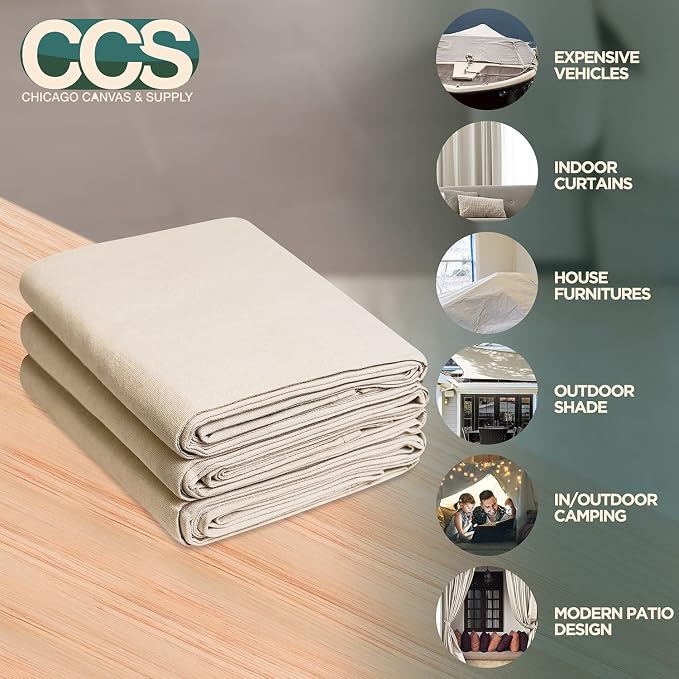CCS Canvas Drop Cloth for Painting – All Purpose Cotton Duck Cloth Tarp for Curtains, Tablecloths, Backdrops – Washable & Reusable Floor Cover & Dust Sheet for Furniture (4x12 Ft)