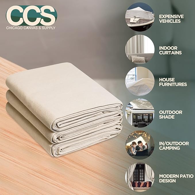 CCS Canvas Drop Cloth for Painting – All Purpose Cotton Duck Cloth Tarp for Curtains, Tablecloths, Backdrops – Washable & Reusable Floor Cover & Dust Sheet for Furniture (12-Pc, 4x12 Ft)