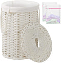 SETVSON Laundry Hamper with Lid Laundry Basket with Lid 72L, White | 19 Gal Round PE Rattan Hamper with Lid, Removable Washable Liner Bag, 2 Mesh Wash Bags, Steel Frame, Handles