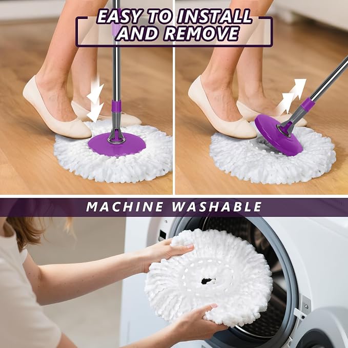 Masthome Spin Mop and Bucket with Wringer Set with 3 Reusable Pads & Heavy Duty Broom with Hard Bristles