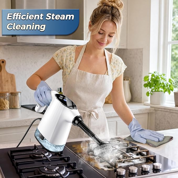 Handheld Steam Cleaner, Portable Steamer for Cleaning with 18PCS Accessories, 12s Fast Heating, Pressurized Steam Cleaner for Home, Kitchen, Bathroom, Car Detailing, Window, and Clothes, White
