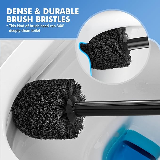 Toilet Plunger and Brush, 2 Pack Bowl Brush and Heavy Duty Toilet Plunger Set with Ventilated Holder, 2-in-1 Toilet Brush and Plunger Combo for Bathroom Cleaning (Black)