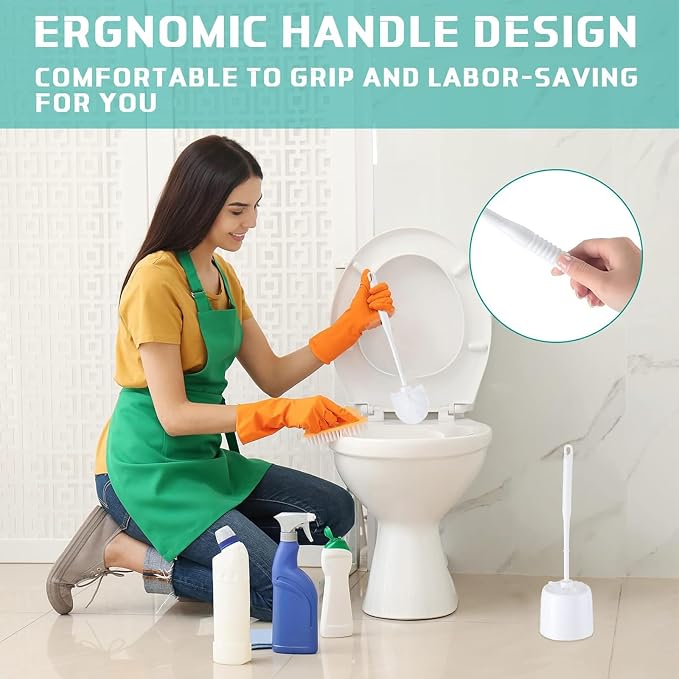 Roshtia 24 Sets Toilet Brush and Holder Set for Bathroom Toilet Bowl Brush Scrubber with Caddy for Deep Cleaning, 14.57 Height (White)