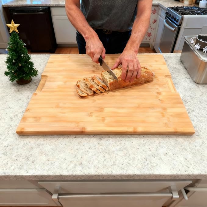 Utoplike Bamboo Cutting Board 20 x 20 inch, Large Wood Chopping Boards | for Kitchen, Meat, Vegetables, BBQ, Square Butcher Block with Juice Groove and handle, 1"Th