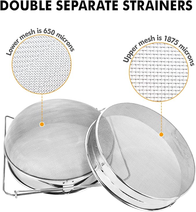 2Set Stainless Steel Honey Strainer, Double Sieve Honey Filter, Honey Extractor Equipment for 5 Gallon Bucket Honey,Beekeeping Equipment Tools