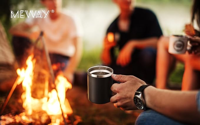 MEWAY 12oz Coffee Mug With Handle 2 Pack Bulk,Stainless Steel Insulated Travel Tumblers With Sliding Lid,Double Wall Vacuum Camping Cup for Hot & Cold Drinks Tea (Mix,Set of 2)