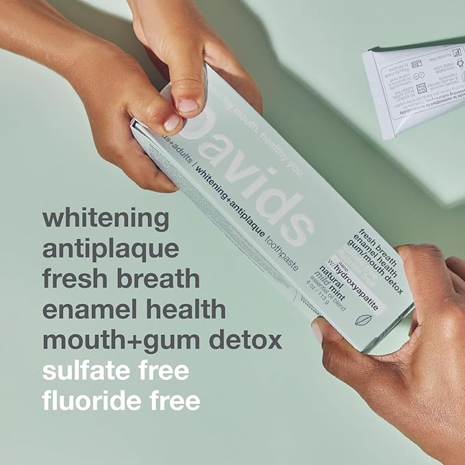 Davids Nano Hydroxyapatite Toothpaste Flouride Free Mild Peppermint 4oz | Fluoride Free | Remineralizing | Enamel Health | Antiplaque | SLS Free | Made in USA | Recyclable Metal Tube | EWG Verified