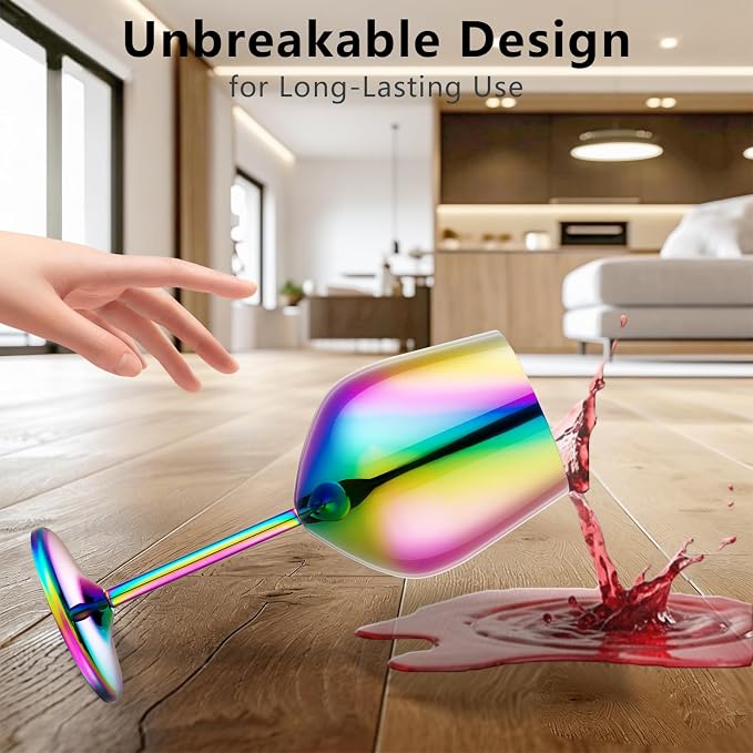 UNISWEET Unbreakable Stainless Steel Wine Glasses Set of 4, Colorful | 17oz Unique Fancy Metal Wine Goblets, Shatterproof, Ideal for Outdoor, Camping, Travel, Pool, Great Gift for Wine Lovers