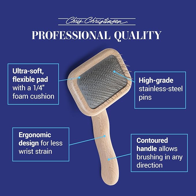 Chris Christensen Mark I Slicker Brush for Dogs, 12mm Pins, Groom Like a Pro, Handcrafted Lightweight Beechwood Ergonomic Handle, Stainless Steel Pins, A5I X-Small. Made in Germany.