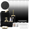 XLHOMO Bathroom Set - 22PC Black Bathroom Accessories Sets Complete with Black Ombre Shower Curtain,Trash Can,Toothbrush Holder,Toothbrush Cup,Soap Dispenser,Soap Dish,Toilet Brush,Tray,Qtip Holders