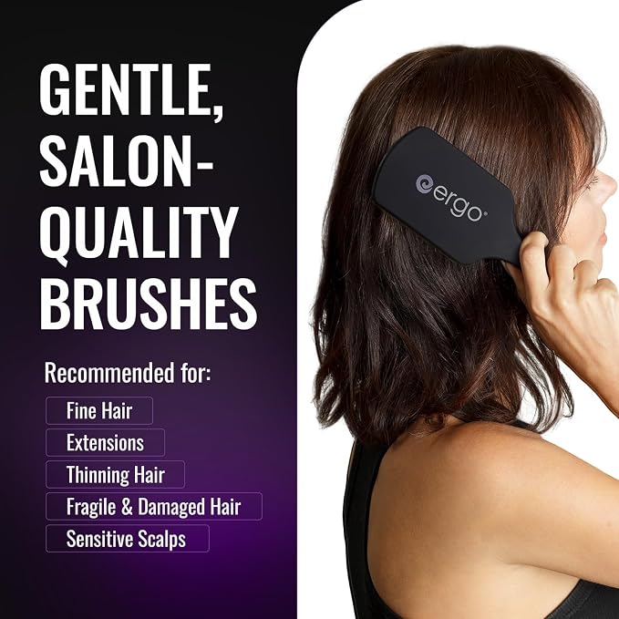 ERGO Super Gentle Large Paddle Brush for Blow Drying - Hair Brushes for Women with Thick or Thin Hair - Dual Hairbrush for Women - Detangler Hair Brush - Gently Detangles Curly or Wet Hair - ERG1000